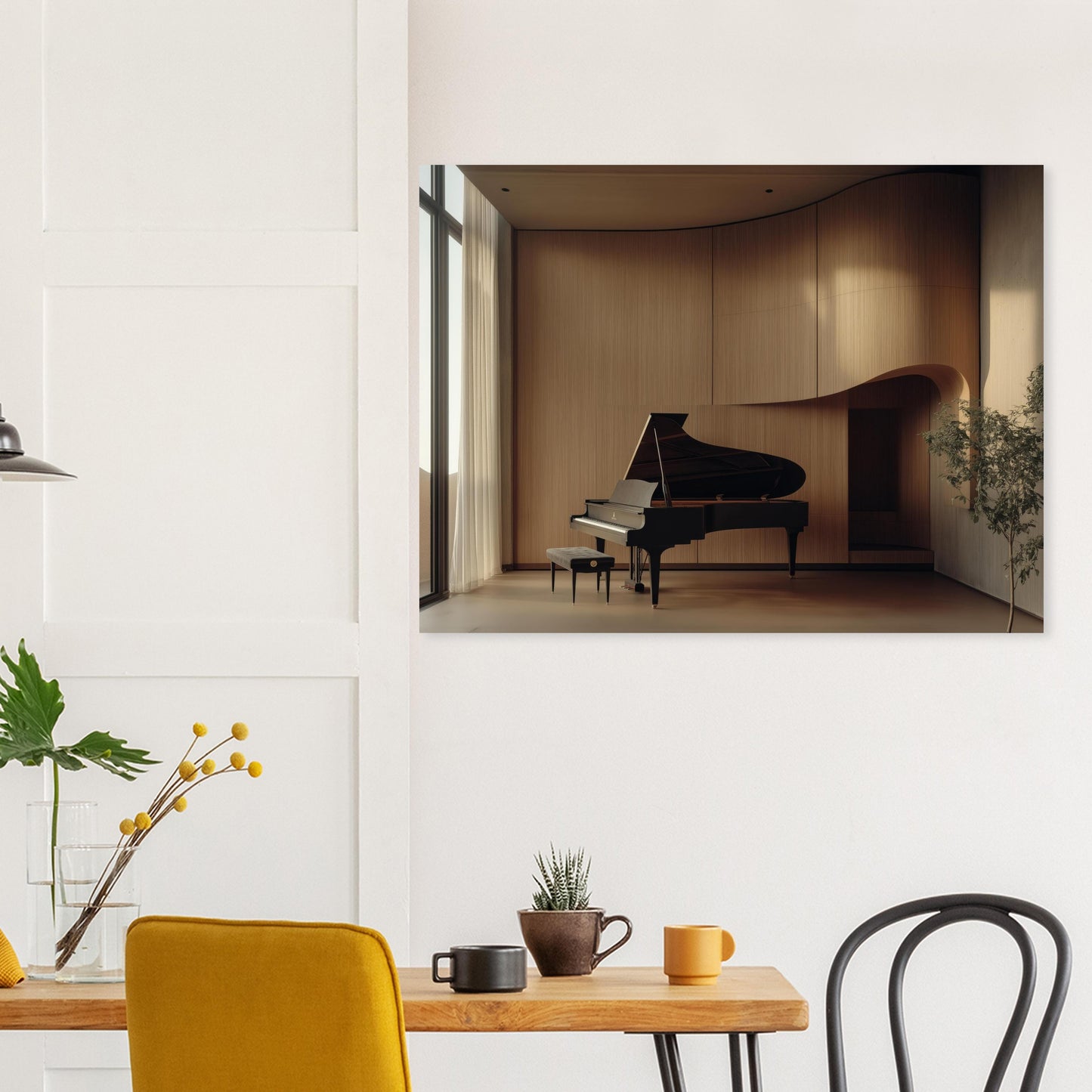 modernes musikzimmer mit klavierflügel in warmer moderner bildsprache im Esszimmer