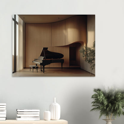 modernes musikzimmer mit klavierflügel zeitgenössische wandkunst für wohnräume